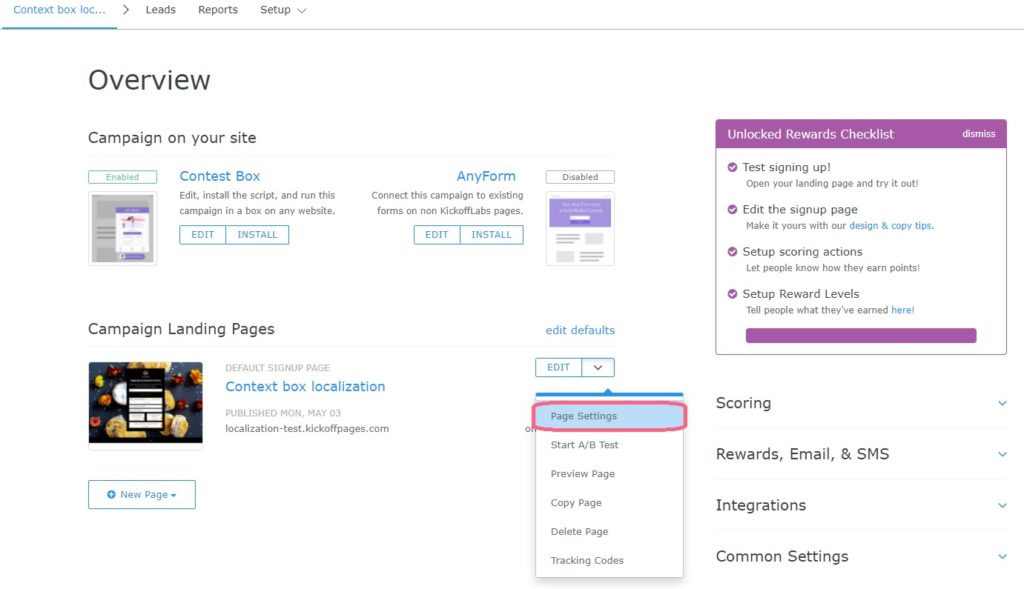 Page settings