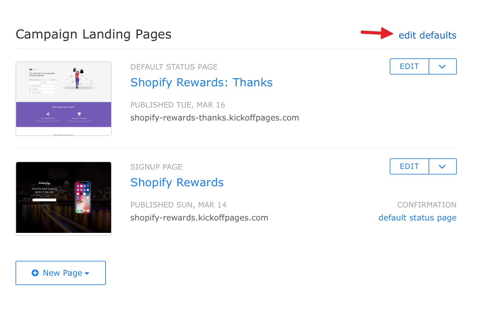 edit campaign url defaults