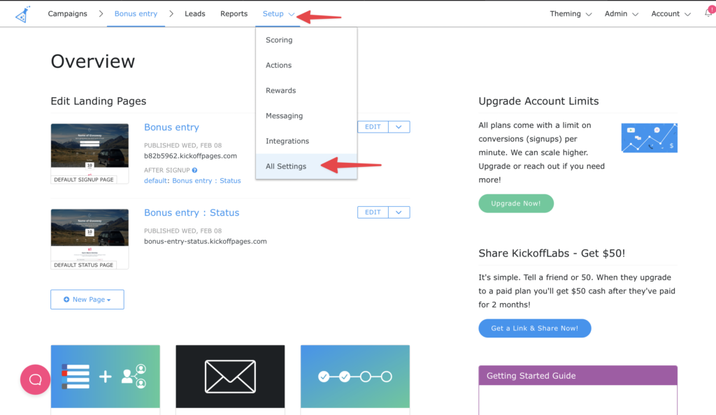 top menu settings