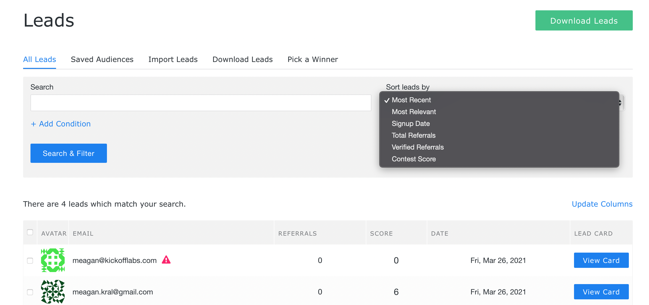 leads dashboard