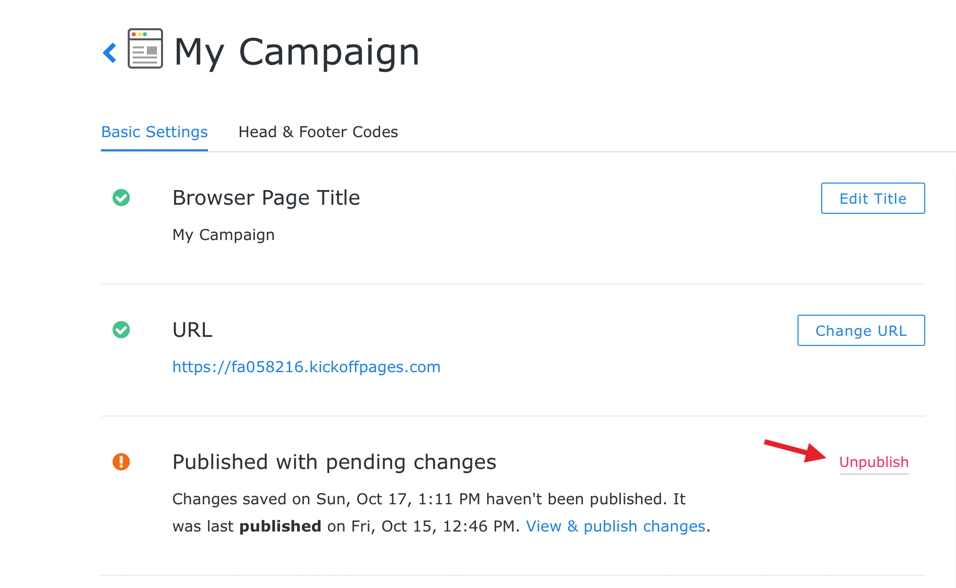 unpublish page