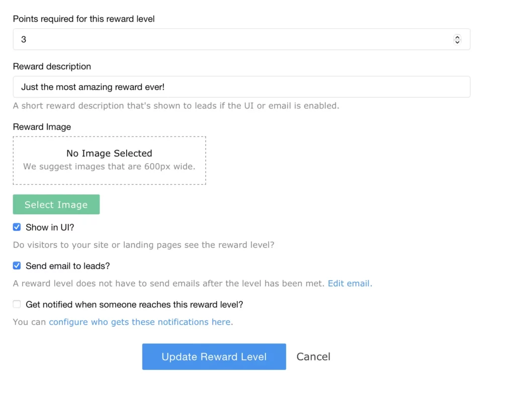 configure the reward milestone