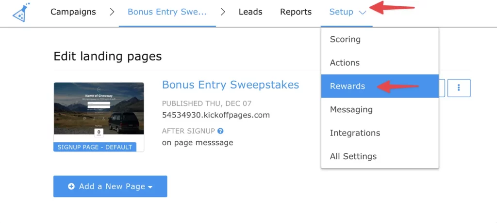 access rewards from the setup menu