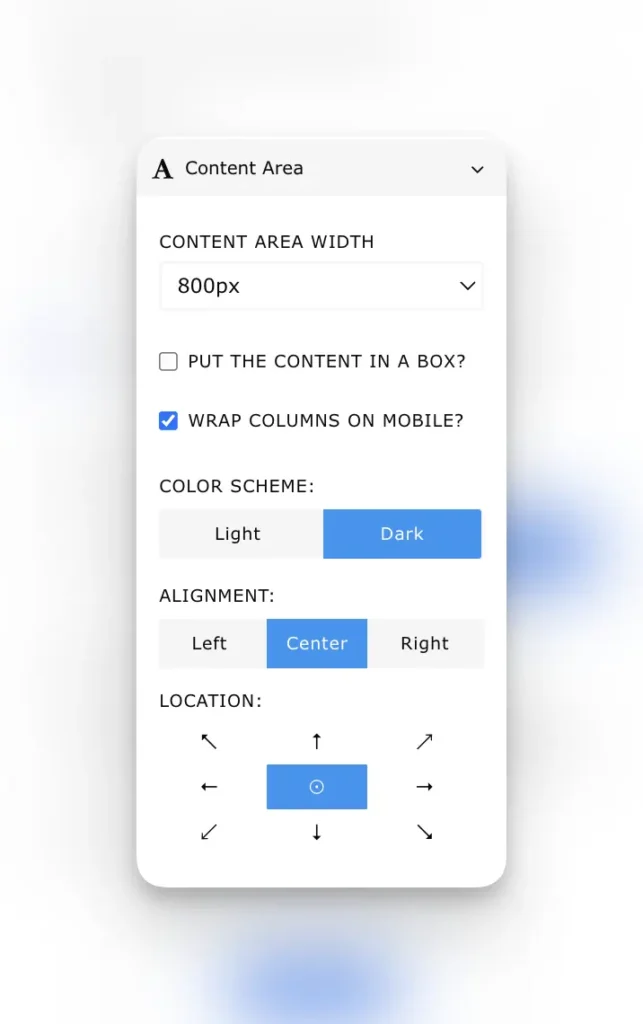 Content area settings