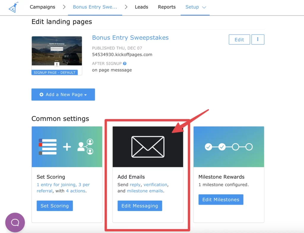 email settings on campaign dashboard