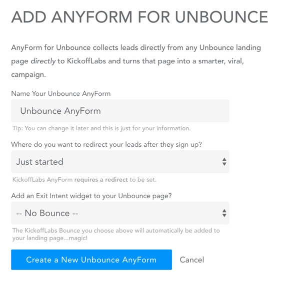 add new unbounce