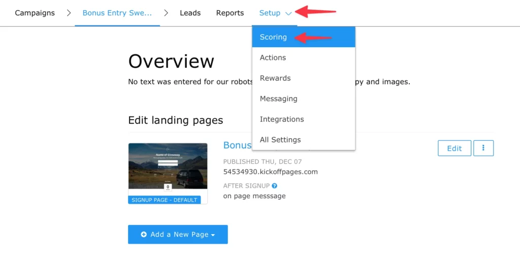 scoring dropdown menu