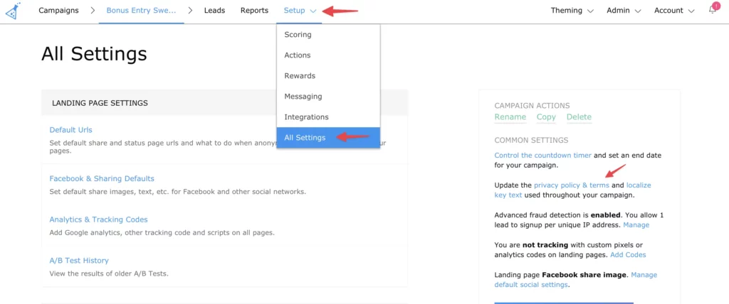 terms settings