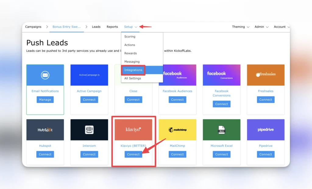 klaviyo integration page
