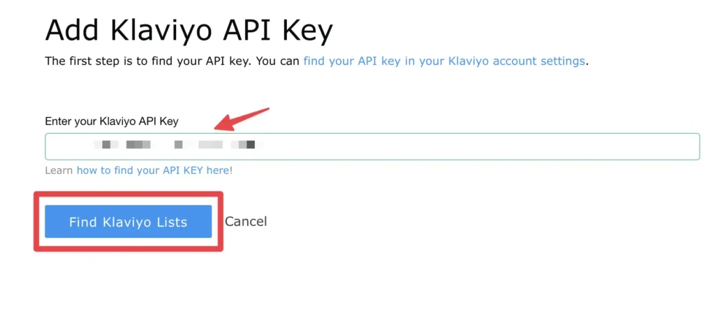 Paste Klaviyo key into KickoffLabs.