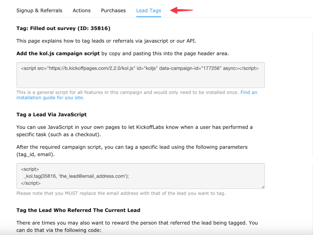lead tag install page
