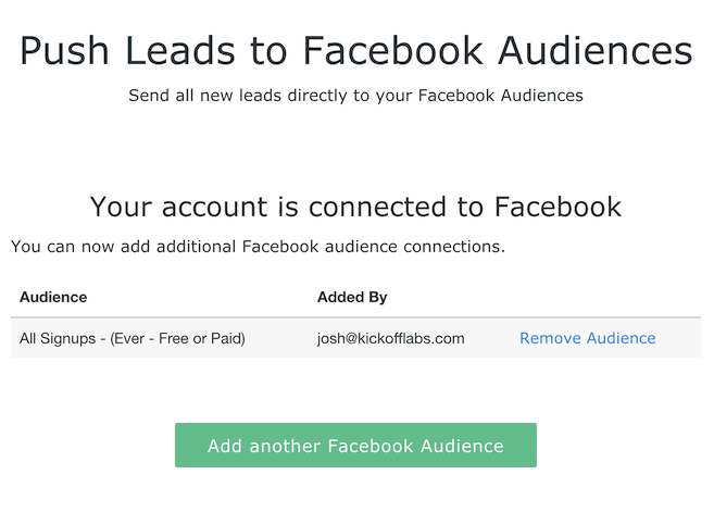 Push leads to facebook