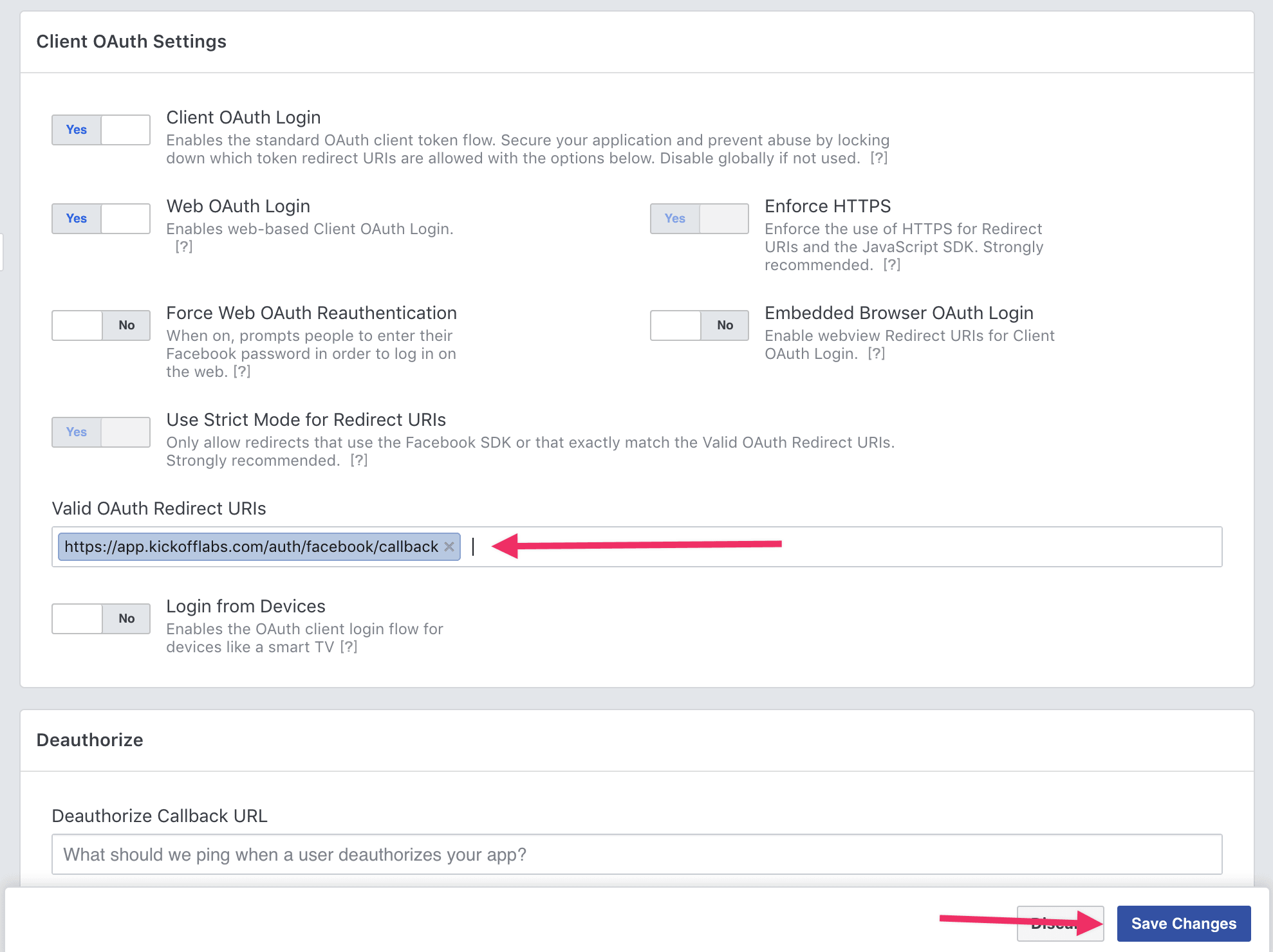 callback settings