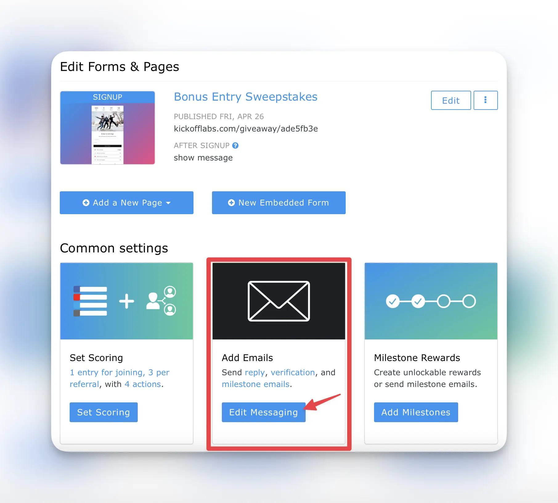 edit messaging from campaign dashboard