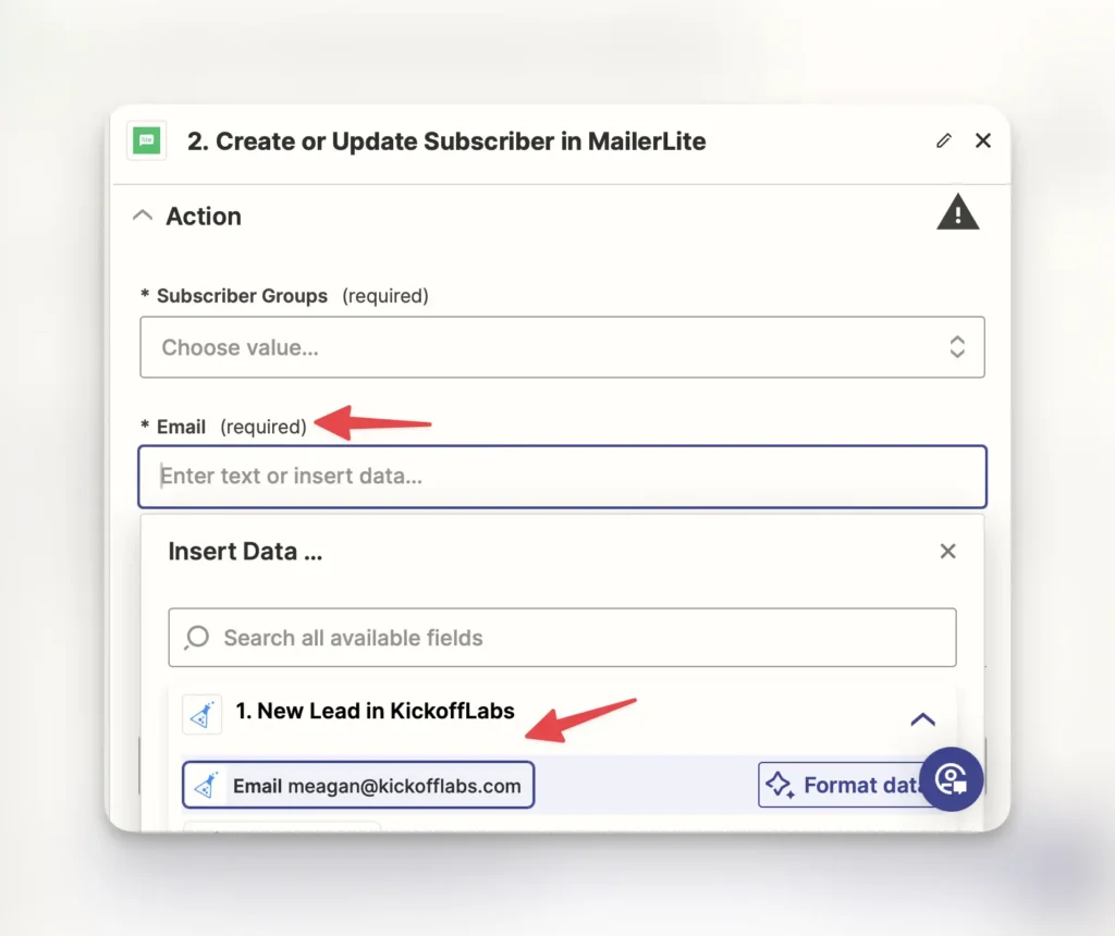 Zapier required fields