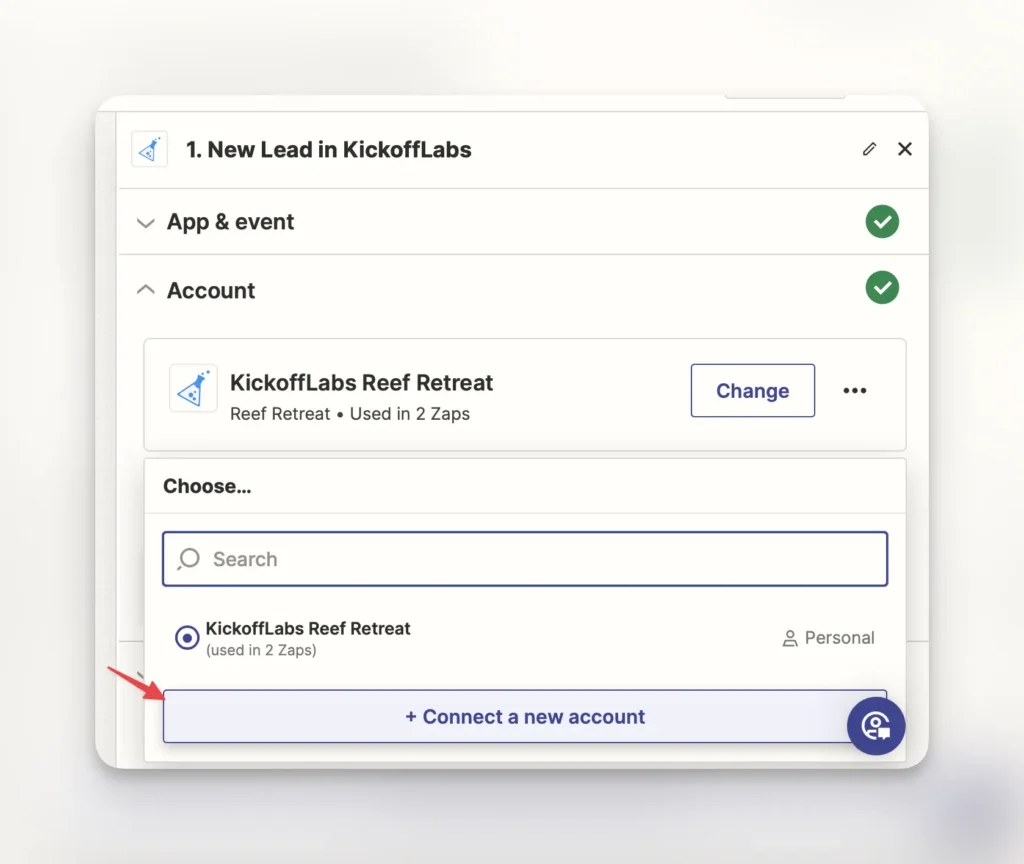 connect kickofflabs account in zapier