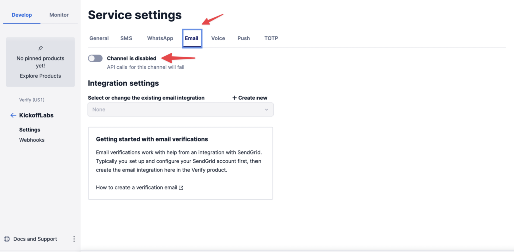 disabled email setting in twillio