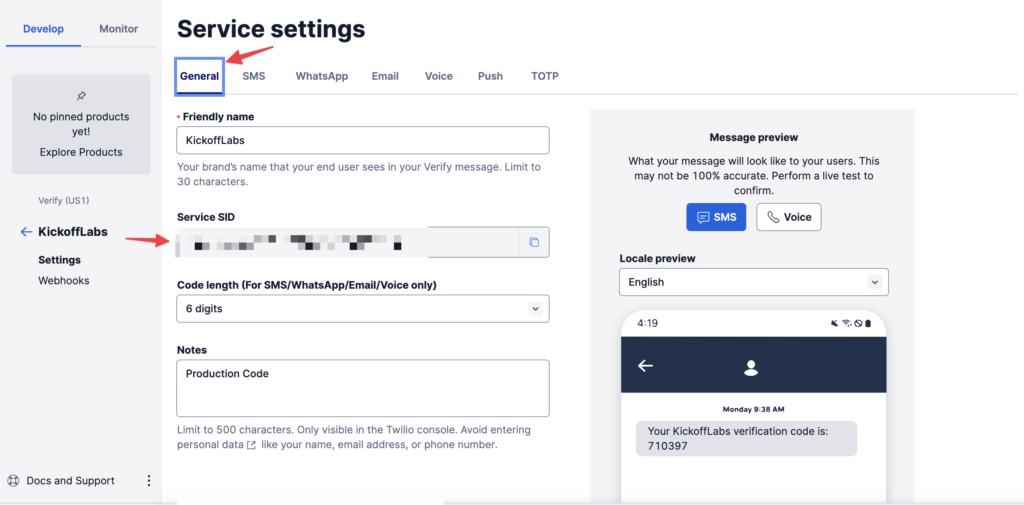 copy service sid in twilio
