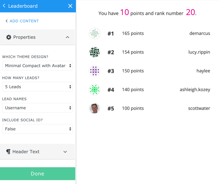 leaderboard options
