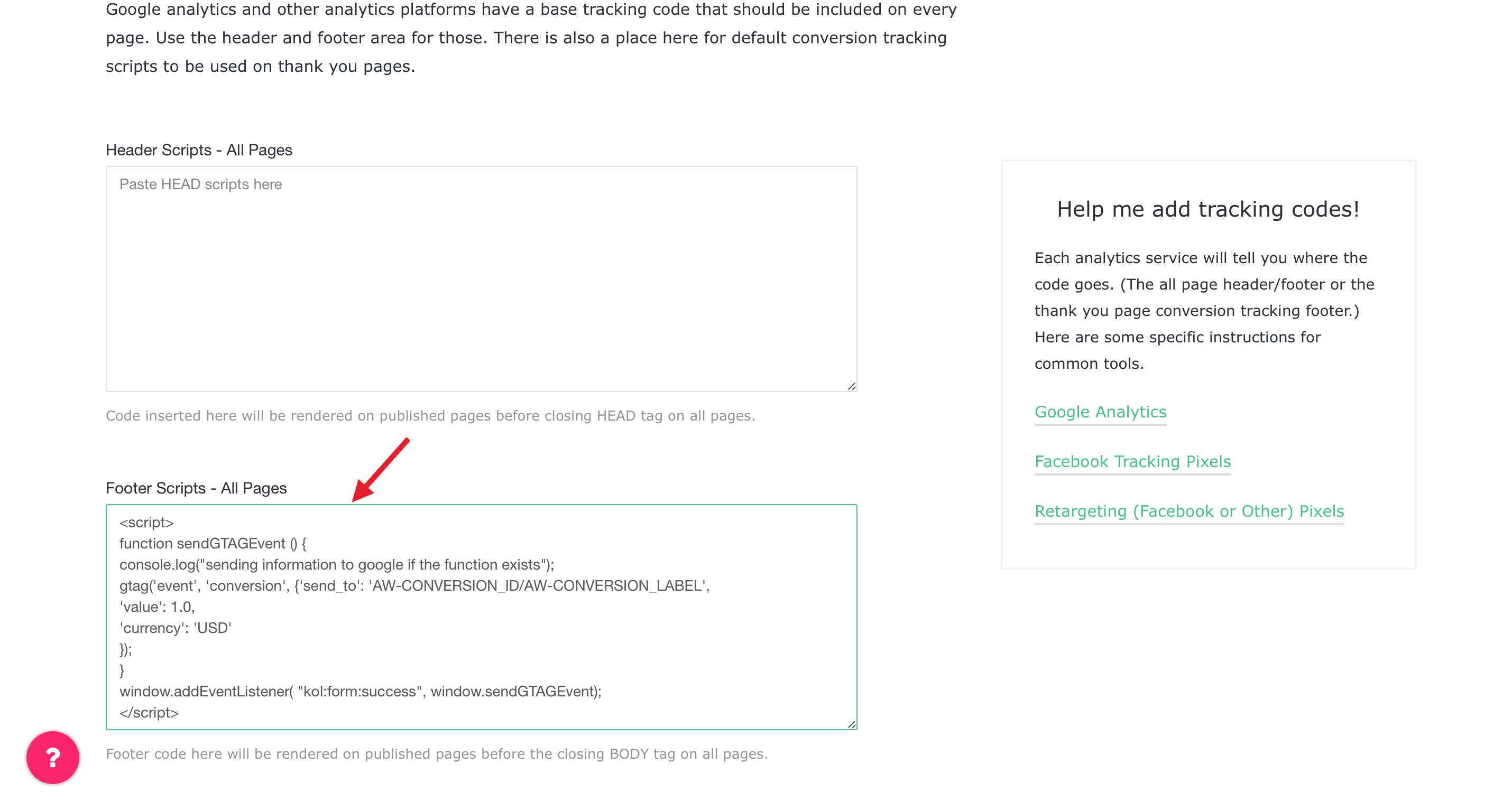 add conversion script to footer area