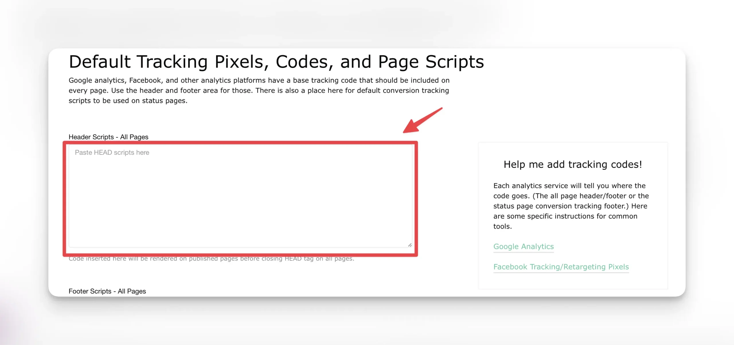 paste tracking script into header area