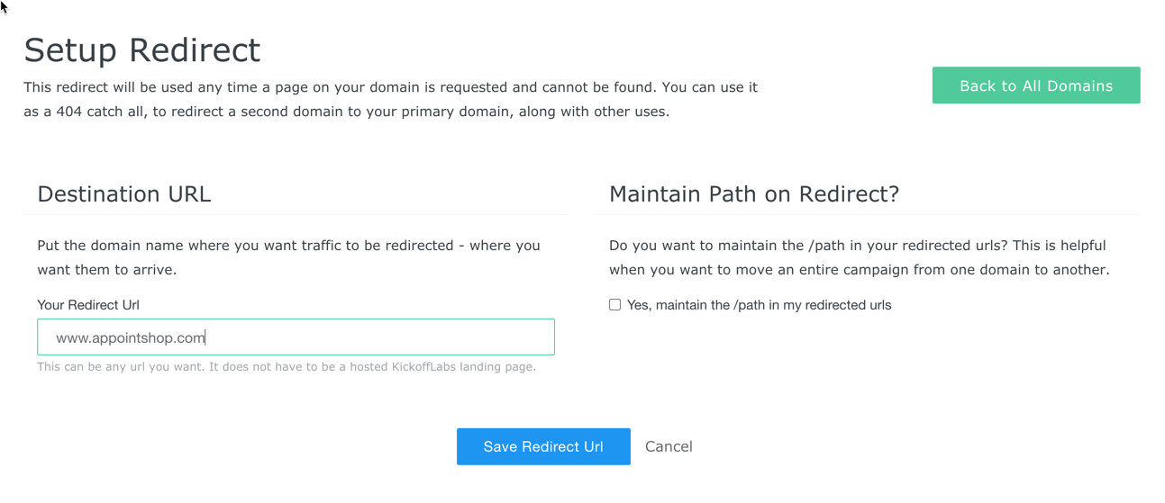 set domain redirect