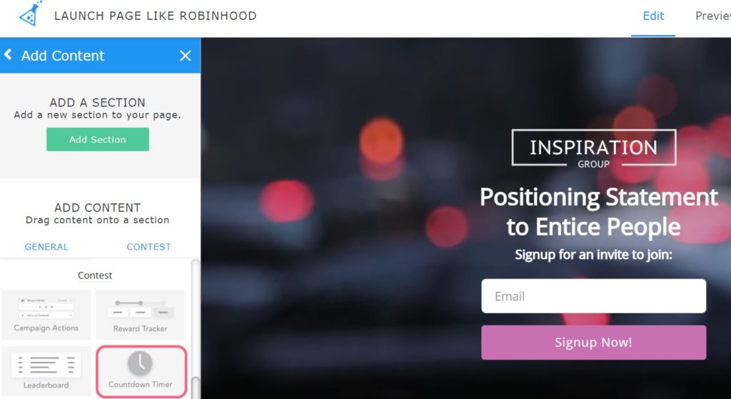 Countdown timer - landing page
