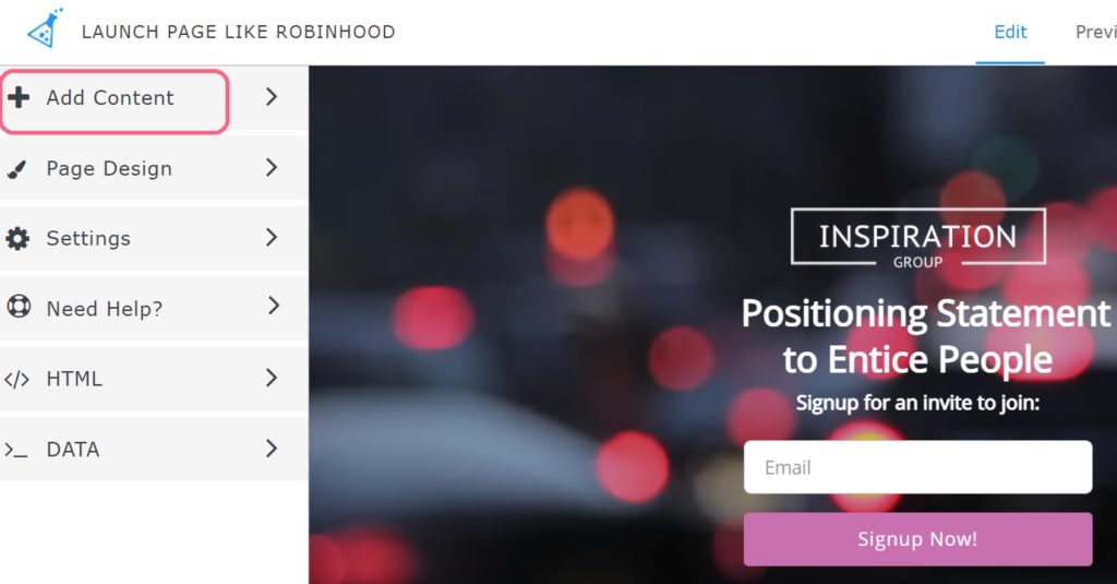 Landing page - Add content