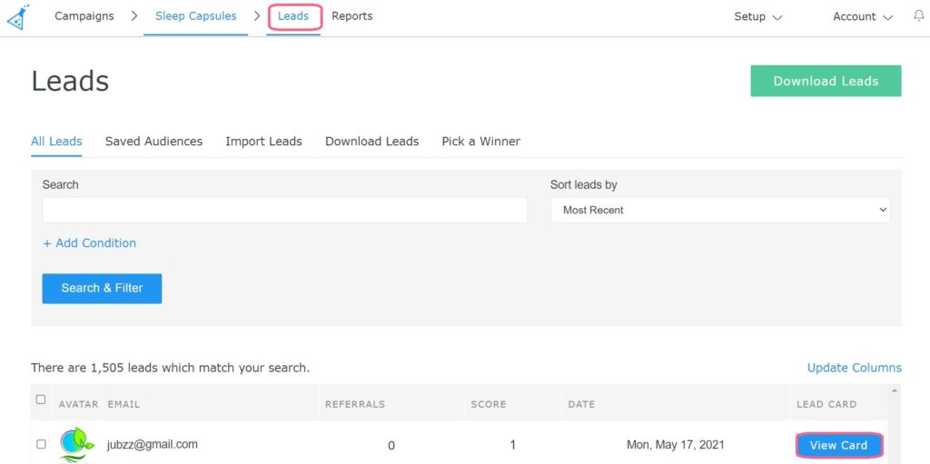 Leads tab