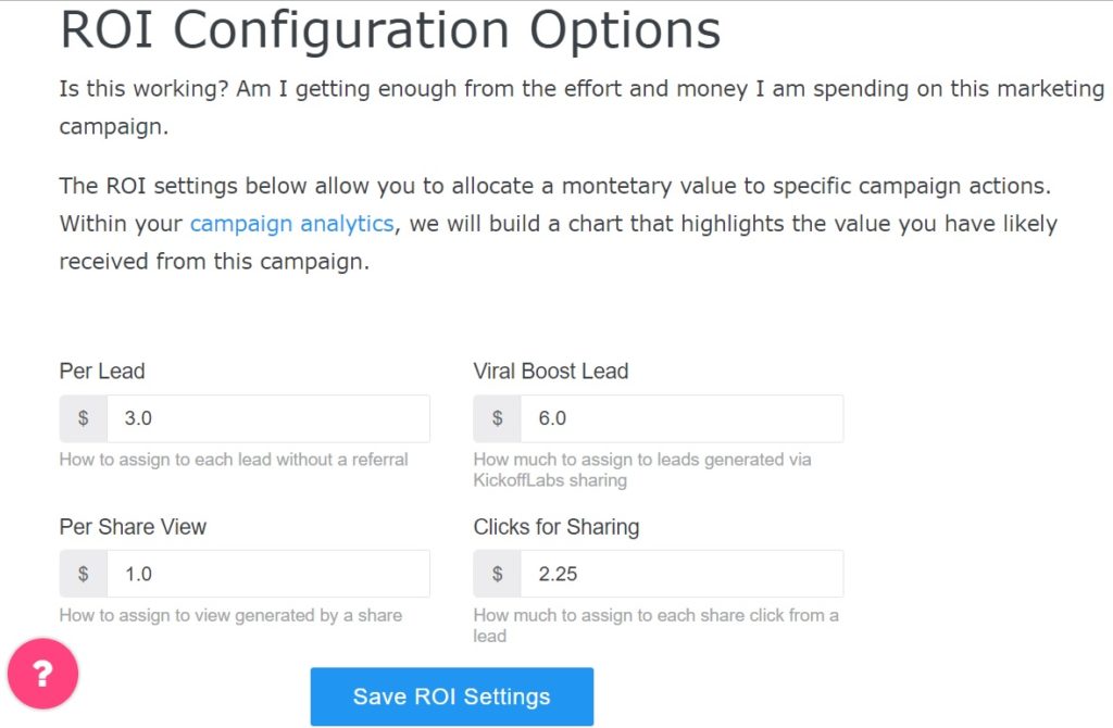ROI Configuration options.