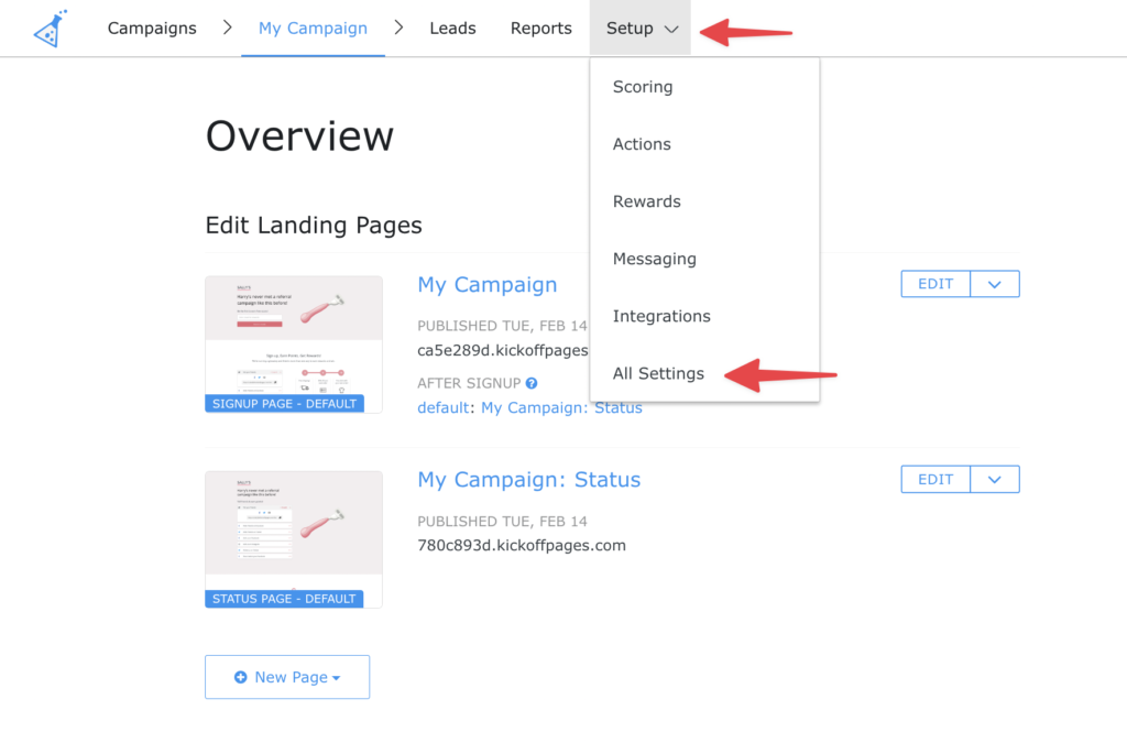 advanced settings from dashboard