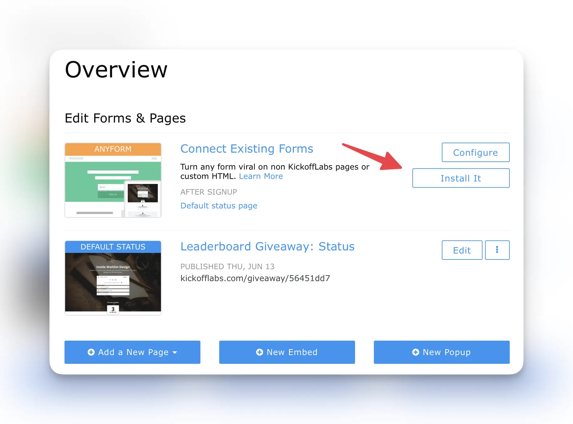 Anyform dashboard.