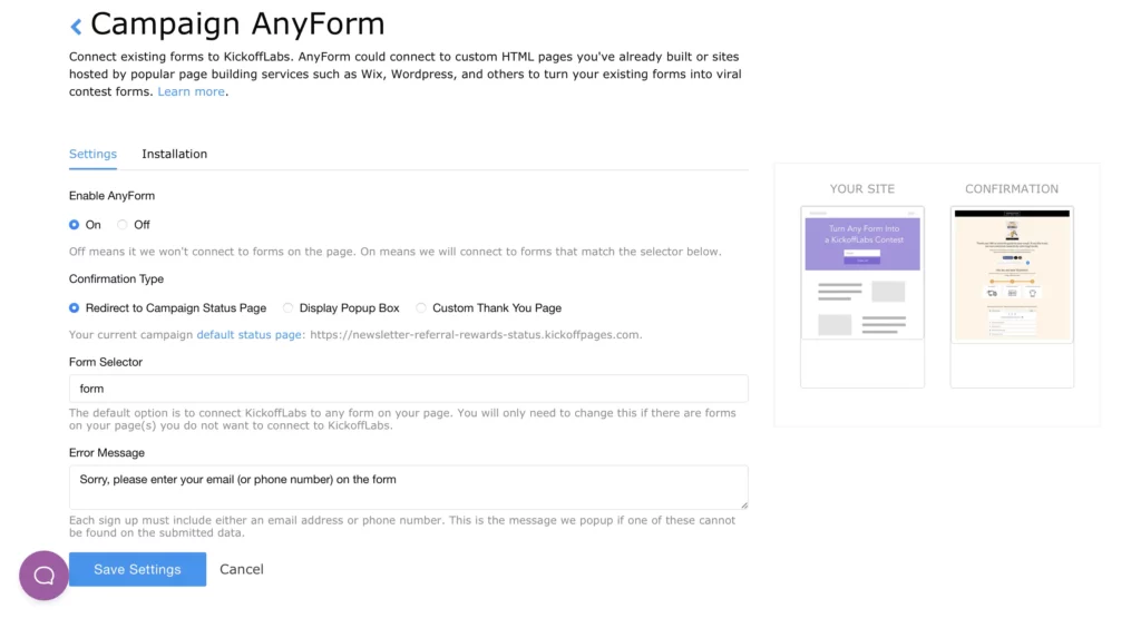 anyform settings