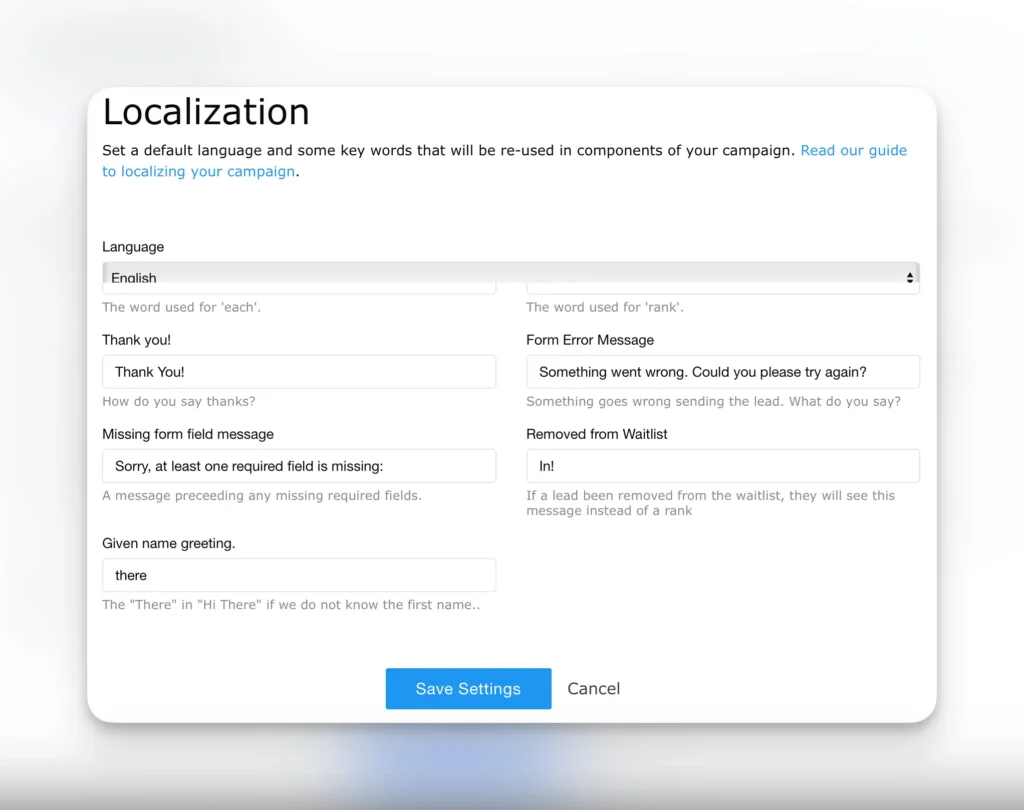 localization dashboard
