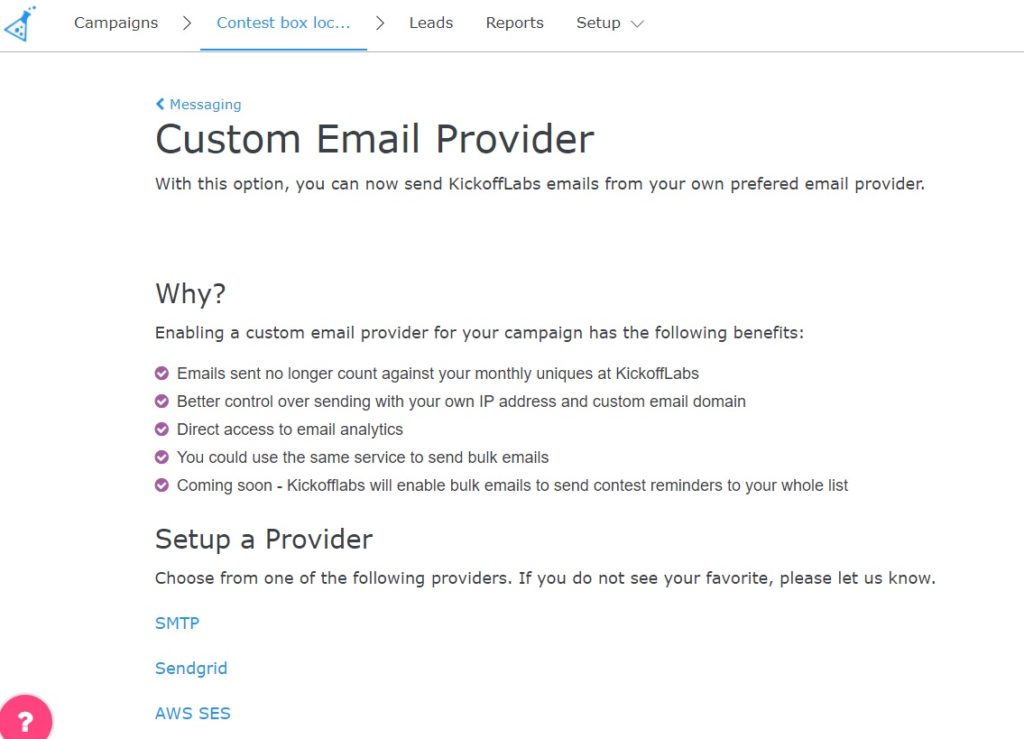 Custom email provider - setup