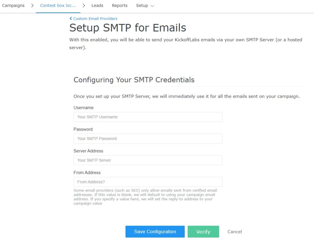 SMTP setup