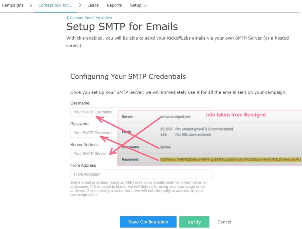 SMTP setup