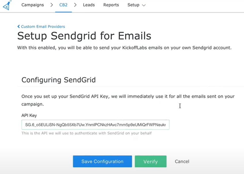 Sendgrid setup in KickoffLabs