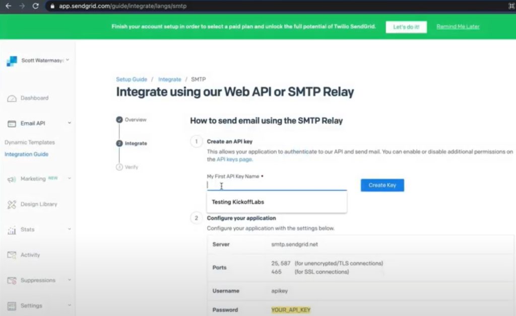 Sendgrid - SMTP configuration