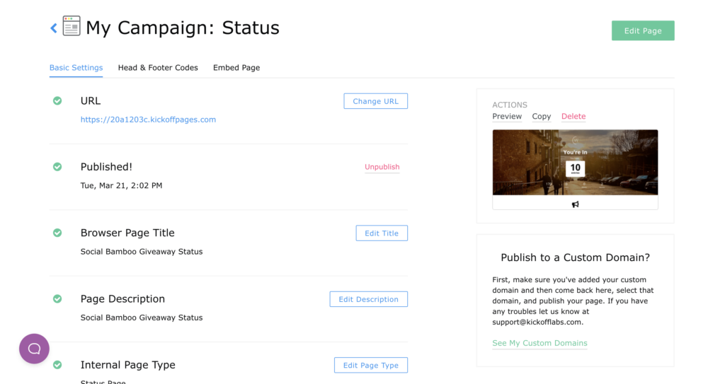 page settings options