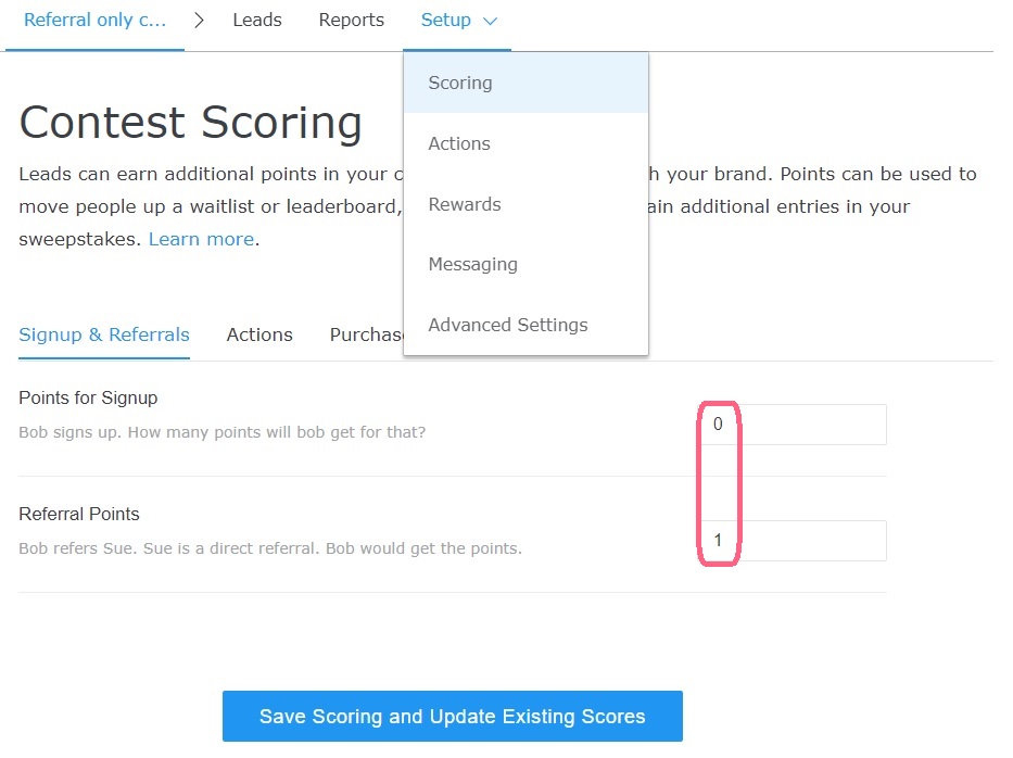 Contest scoring - referral only