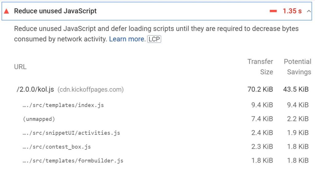 Reduce unused JavaScript 2