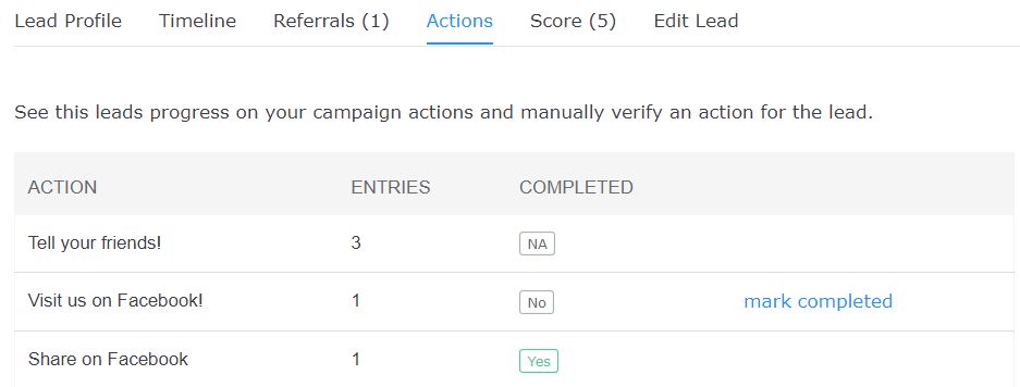 Lead card - Actions