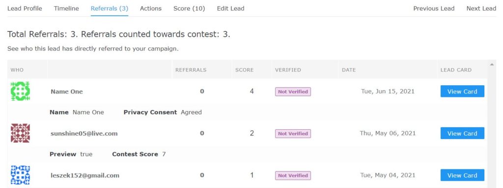 Lead card - Referrals