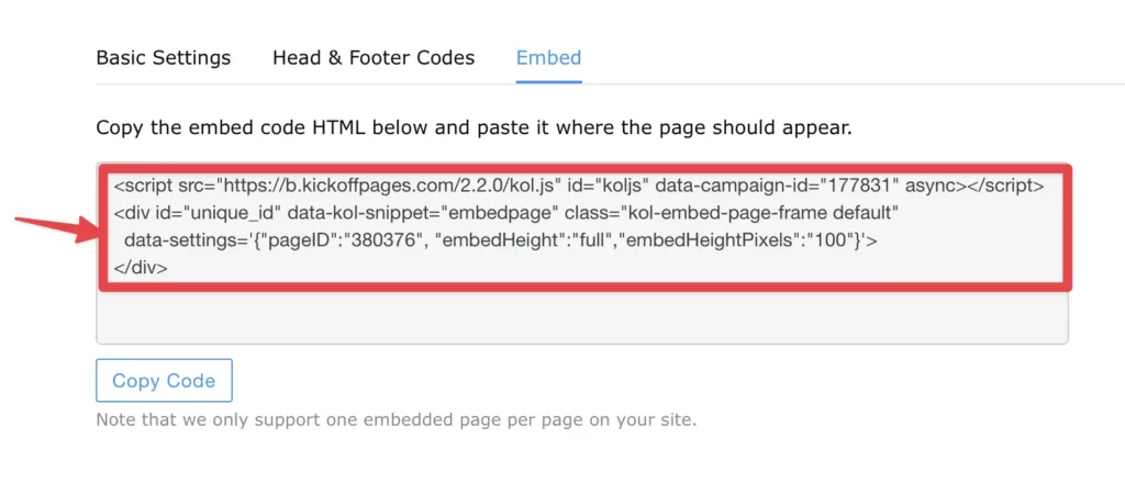 copy embed snippet