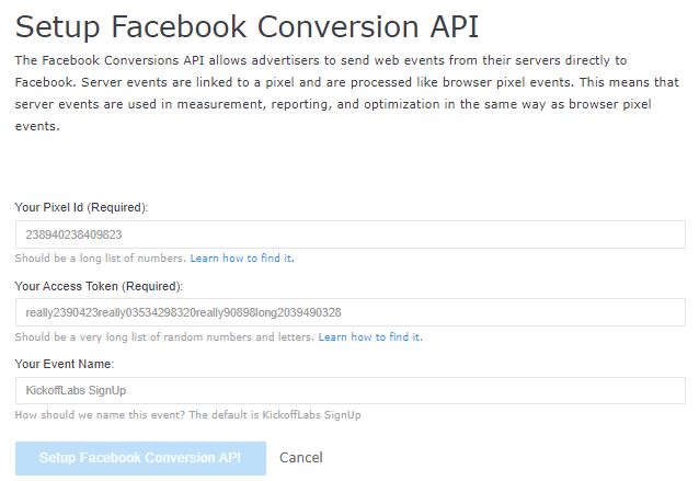Setup for Facebook Conversion API