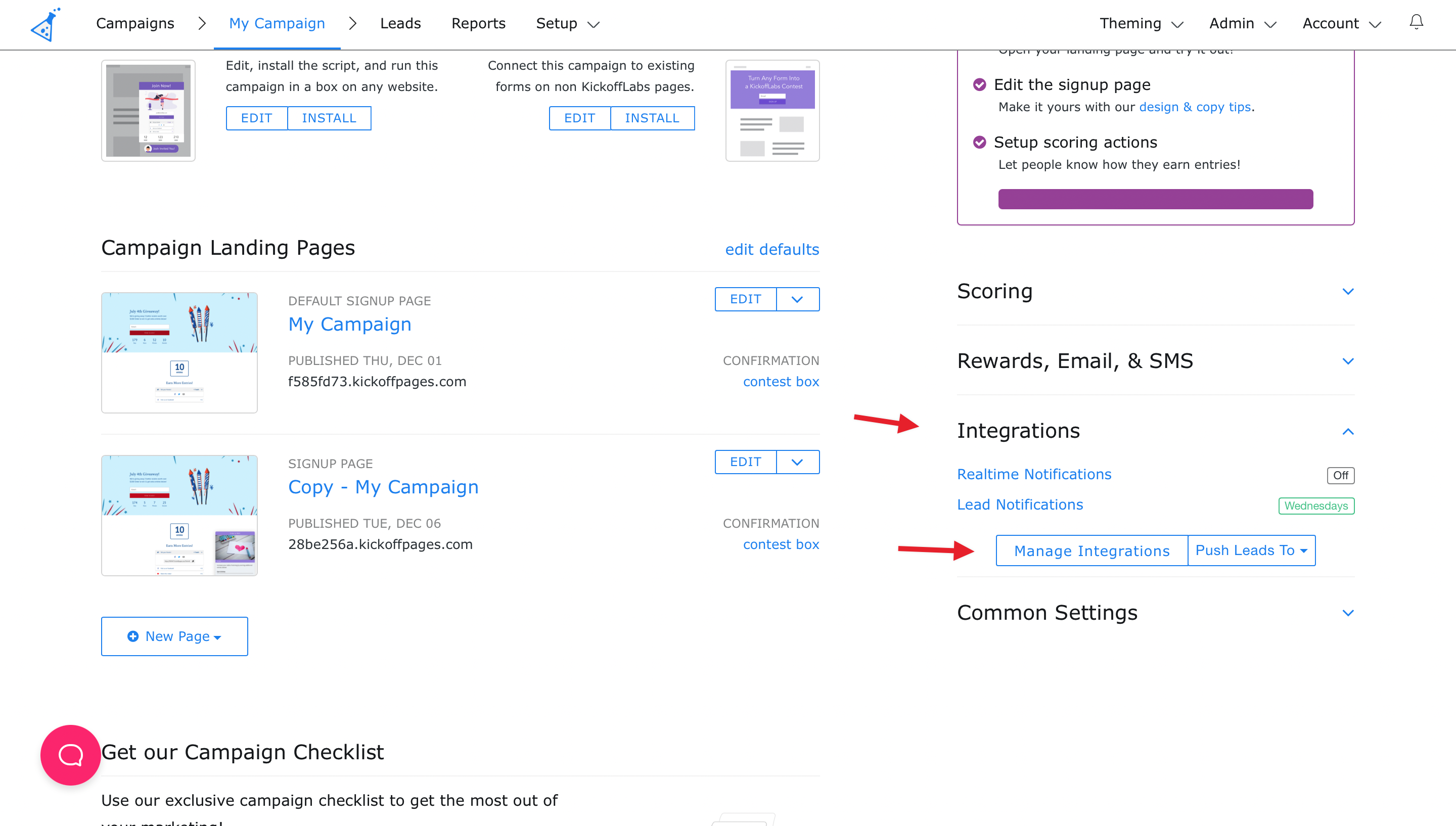 managing integrations dashboard