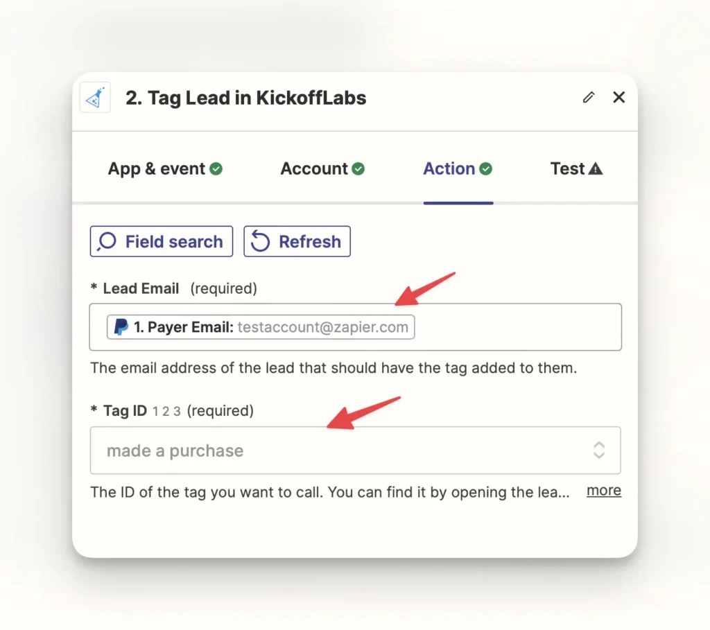 Map your fields in Zapier