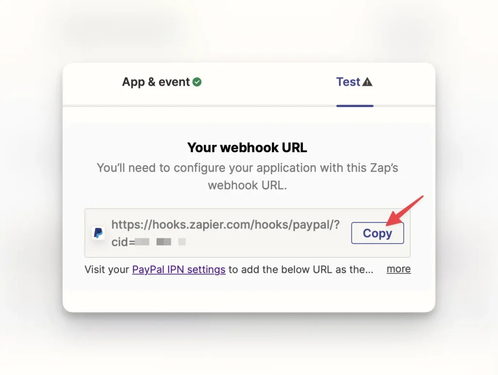 Copy zapier webhook url