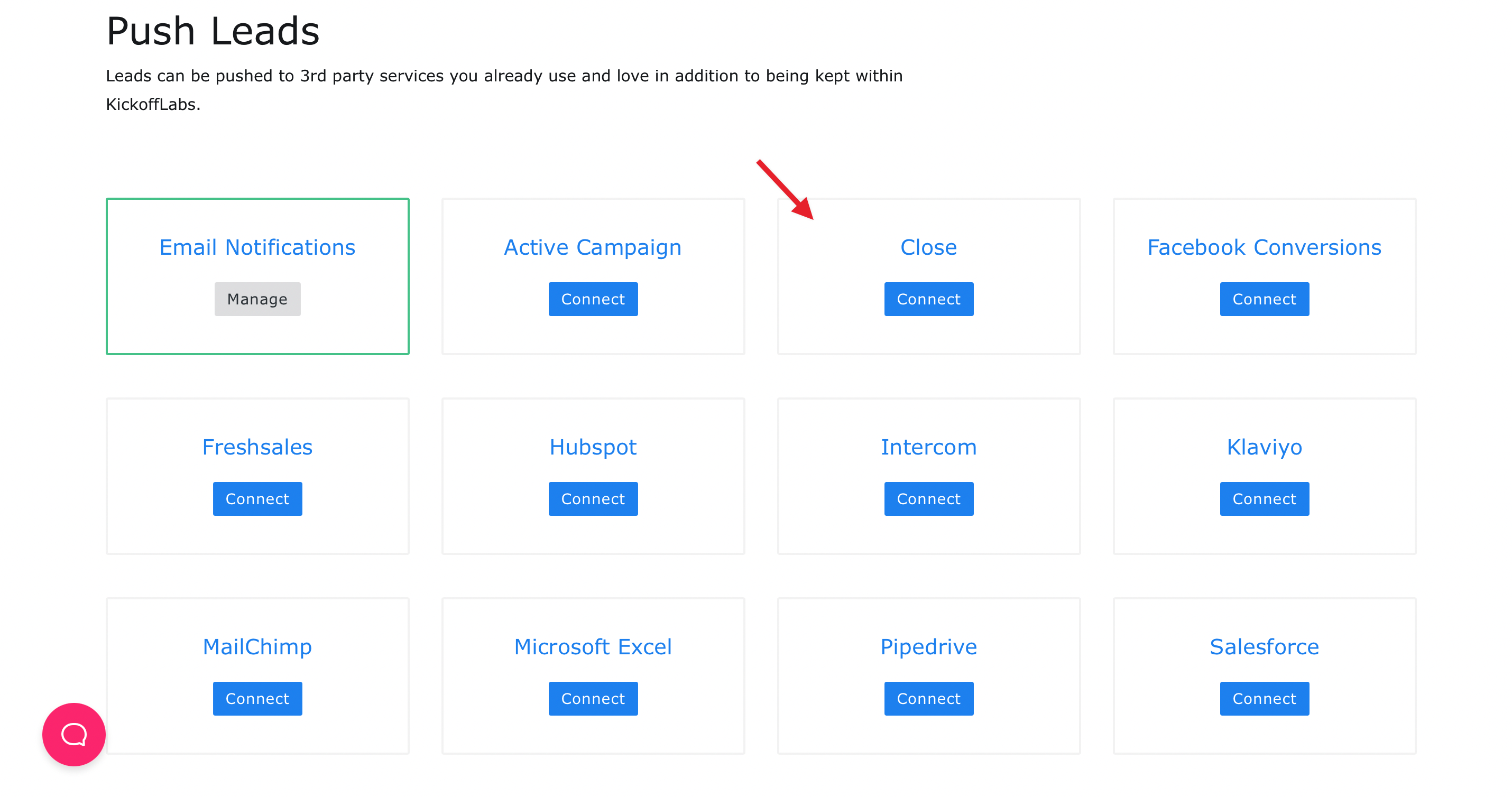 select to integrate Close